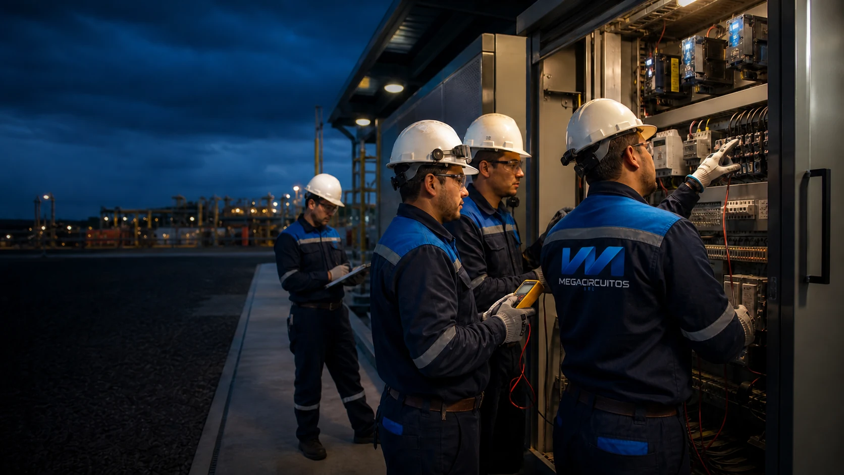 Equipo MEGACIRCUITOS comisionando sistemas eléctricos industriales