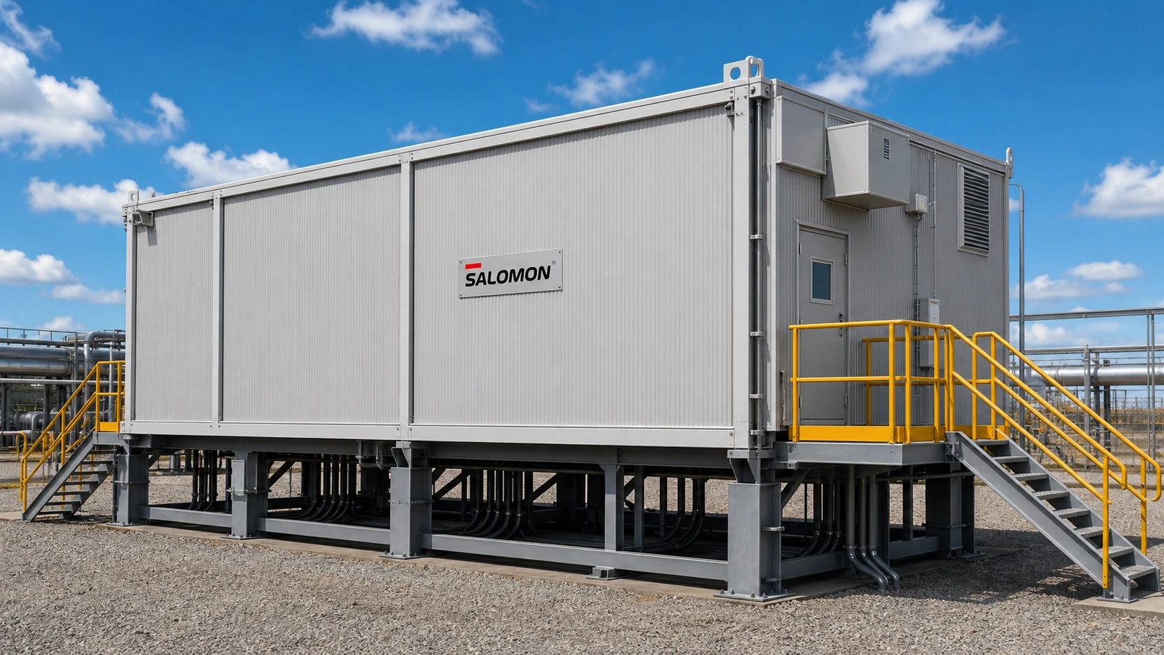 Shelter eléctrico modular walk-in SALOMON instalado en campo